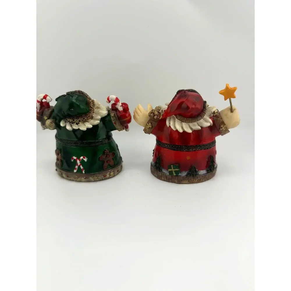 Lot of 2‎ Santa Christmas Holiday Figurines Candy Cane Star Snowman Tree Beard